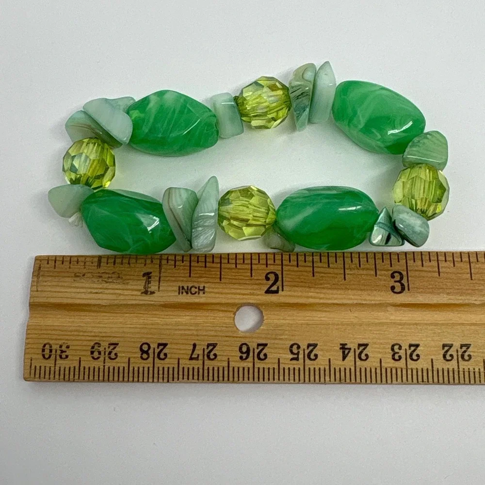 Fun Retro Boho Green Beaded Stretch Bracelet Fashion Jewelry Statement Accessory